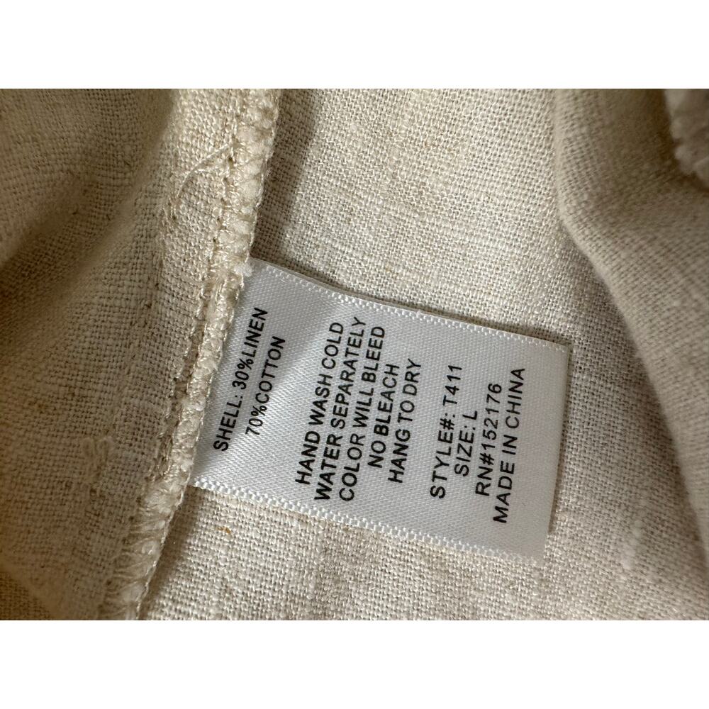 Light Beige Fringe Hem Linen Top - Casual Women’s Blouse - Picture 3 of 4